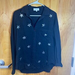 Black Star Patterned Button-Up Shirt